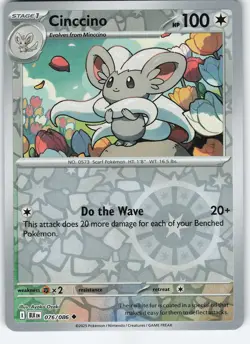 Cinccino 076/086 Uncommon Reverse Holo SV: Black Bolt NM Pokemon - Image 1