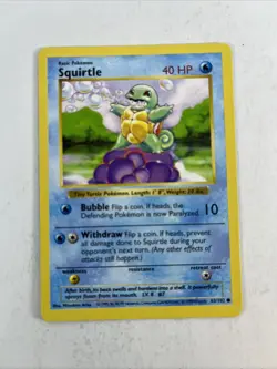 Pokemon Squirtle 63/102 Base Set Shadowless Regular Common Vintage WOTC TCG - Image 1