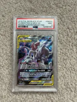 2019 POKEMON SM BLACK STAR PROMO #SM191 FULL ART/MEWTWO & MEW GX PSA 9 - Image 1