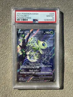2021 POKEMON SWORD & SHIELD FUSION STRIKE #245 FULL ART/CELEBI V PSA 10 - Image 1