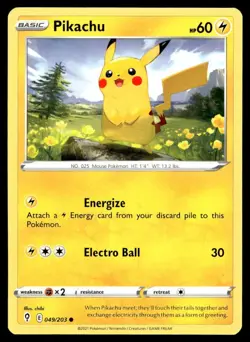 Pikachu 49/203 Pokemon Card Evolving Skies Common 60 HP Near Mint AO - Image 1
