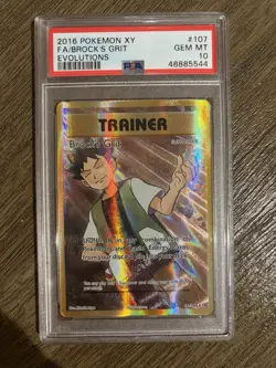 Pokemon TCG Brock's Grit Evolutions 107/108 Full Art Ultra Rare PSA 10 Holo - Image 1