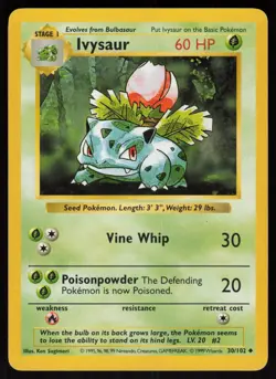 Ivysaur 30/102 Uncommon Shadowless Base Set Pokemon - Image 1