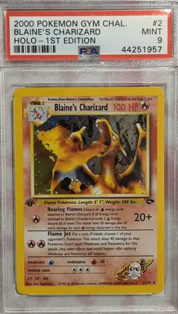 2000 Pokemon Gym Challenge 1st Edition Blaine’s Charizard Holo #2 PSA 9 Mint - Image 1