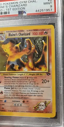 2000 Pokemon Gym Challenge 1st Edition Blaine’s Charizard Holo #2 PSA 9 Mint - Image 3