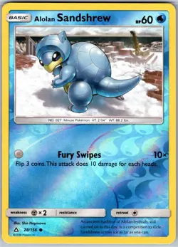Alolan Sandshrew 28/156 Common Reverse Holo Card SM - Ultra Prism Pokemon TCG NM - Image 1