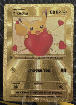 Pokemon Pikachu 60hp Gold Foil Fan Art Collector Card TCG Love I Choose You! - Image 1