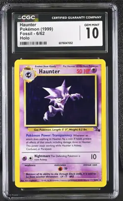 CGC 10 GEM MINT Haunter 1999 Fossil 6/62 Holo Pokemon Card - Image 1
