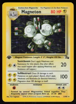 Magneton 11/62 Rare Fossil Holo 1st Edition Pokemon - Image 1