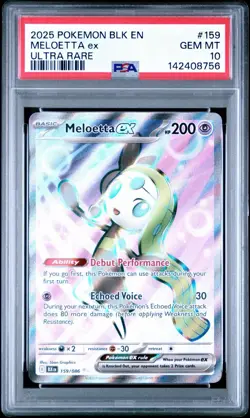 2025 Pokemon BLK EN-Black Bolt #159 Meloetta ex PSA 10 GEM MINT - Image 1