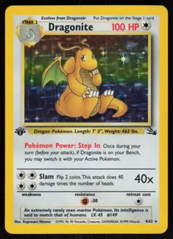 Dragonite 4/62 Rare Fossil Holo 1st Edition Pokemon - Image 1