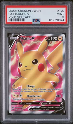 2020 POKEMON SWORD & SHIELD VIVID VOLTAGE #170 FULL ART/PIKACHU V PSA 9 - Image 1
