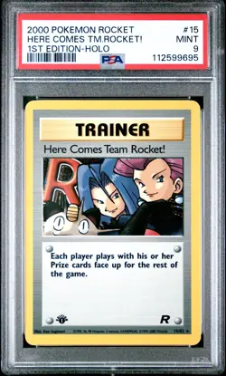 2000 POKEMON ROCKET 1ST ED #15 HERE COMES TEAM ROCKET!-HOLO PSA 9 - Image 1
