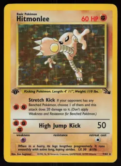 Hitmonlee 7/62 Rare Fossil Holo 1st Edition Pokemon - Image 1