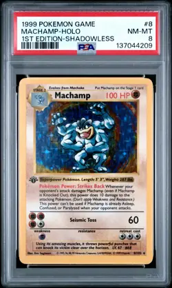 Pokemon Card Machamp 8/102 Holo Foil 1st Edition Shadowless Base Set 1999 PSA 8 - Image 1