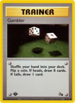 1st Edition Gambler 60/62 - Fossil - Common Pokemon Card - Light Play (LP) - Image 1