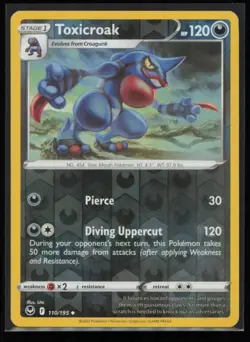 Toxicroak 110/195 Pokemon Silver Tempest Uncommon Near Mint Reverse Holo Card - Image 1