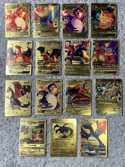 Set of 15 Charizard V, VMax, GX &More Gold Foil Fan Art Cards - Image 1