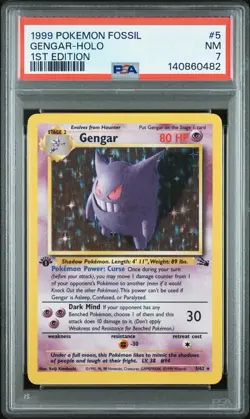 1999 POKEMON FOSSIL 1ST ED #5 GENGAR-HOLO PSA 7 - Image 1