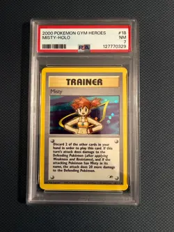 PSA 7 NM Holo Misty's 18/132 Trainer Gym Heroes Pokemon Card - Image 1