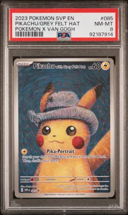 2023 POKEMON SVP EN-SV BLACK STAR PROMO #085 PIKACHU WITH GREY FELT HAT PSA 8 - Image 1