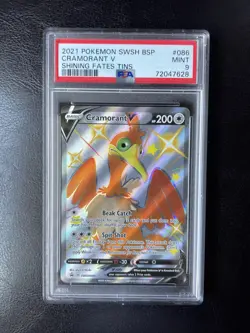 2021 Pokemon Shining Fates Tin Black Star Promo SWSH086 Cramorant V PSA 9 Mint - Image 1