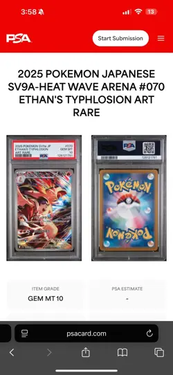 POKEMON 2025 SV9A JP ETHAN'S TYPHLOSION ART RARE 070 PSA 10 - Image 3