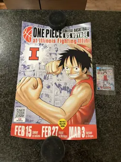 Monkey.D.Luffy P-055 One Piece College Basketball US Voyage Card & Poster ILLINI - Image 1