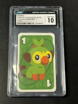 Grookey Playing Cards 2019 Pocket Uno - 1 Green CGC 10 Pokemon - Image 1