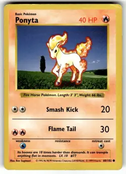 Pokemon TCG: Ponyta Base Set 60/102 Regular Shadowless Common - Image 1