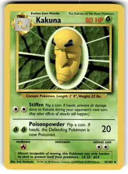 Base Set Pokemon TCG Kakuna 33/102 Unlimited NM - Image 1