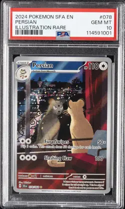 2024 POKEMON SFA EN-SHROUDED FABLE ILLUSTRATION RARE #078 PERSIAN PSA 10 - Image 1