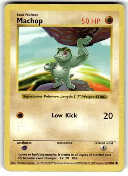 Pokemon - Shadowless Base Set Machop 52/102 HP Crease - Image 1