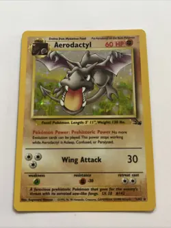 Pokemon TCG Aerodactyl Fossil 1/62 Holo 1999-2000 Wizards Base Set Copyright... - Image 1