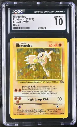 Pokemon CGC 10 Hitmonlee Holo - Fossil Unlimited 7/62 - Image 1