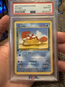 1999 Pokemon Fossil Krabby 1st Edition #51 PSA 10 GEM MINT - Image 1