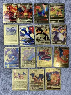 Set of 15 Charizard V, VMax, GX &More Gold Foil Fan Art Cards - Image 1