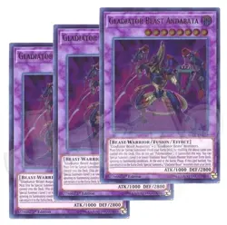 Yugioh Gladiator Beast Andabata x 3 - 1st Edition Ultra Rare NM - Free Holo Card - Image 1