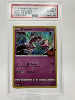 Pokemon Mewtwo Trick or Trade Booster 056/172 PSA 10 Holo Promo English - Image 2