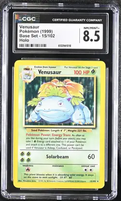 CGC 8.5 Venusaur 1999 Base Set 15/102 Holo Pokemon Card - Image 1