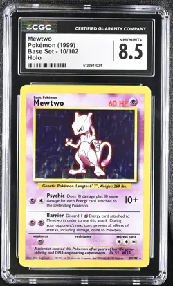 CGC 8.5 Mewtwo 1999 Base Set 10/102 Holo Pokemon Card - Image 1