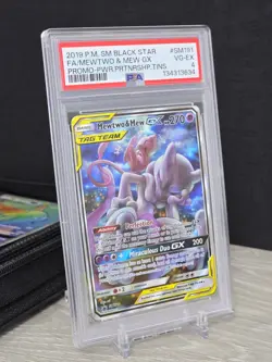 Pokemon Card Mewtwo & Mew GX SM191 Black Star Promo TAG TEAM Full Art Holo PSA 4 - Image 1
