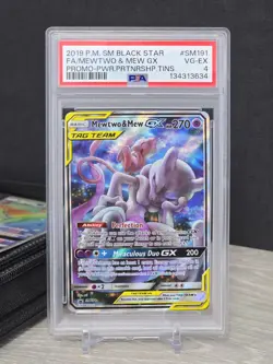 Pokemon Card Mewtwo & Mew GX SM191 Black Star Promo TAG TEAM Full Art Holo PSA 4 - Image 3