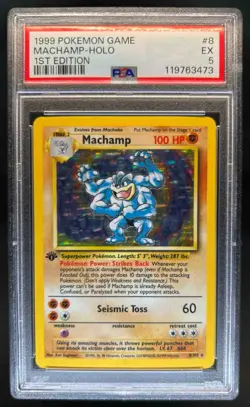 1999 Pokemon 1st Edition Machamp Holo #8/102 PSA 5 - Image 1