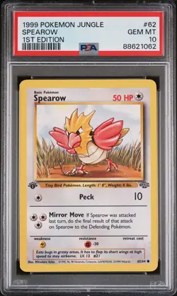 PSA 10 Spearow 1st Edition Jungle 62/64 1st Edition Pokemon Card - Image 1