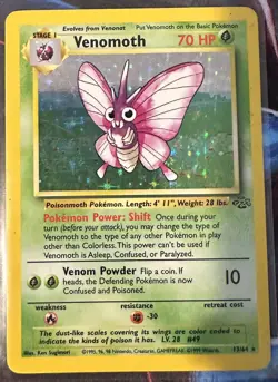 Pokemon TCG Venomoth Jungle Set Holo Rare Card 13/64 1999 MP - Image 1