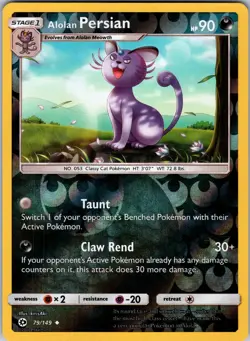Alolan Persian 79/149 SM Base Set Pokemon TCG LP - Image 1