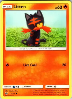 Litten 15/73 Shining Legends Pokemon TCG NM Normal - Image 1