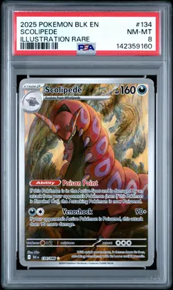 SCOLIPEDE #134 ILLUSTRATION RARE 2025 POKEMON BLK EN BLACK BOLT PSA 8 NM-MT - Image 1