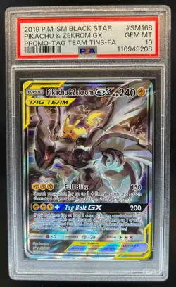 2016-19 Pokemon SM Black Star Promos Pikachu & Zekrom Tag Team #SM168 PSA 10 - Image 1